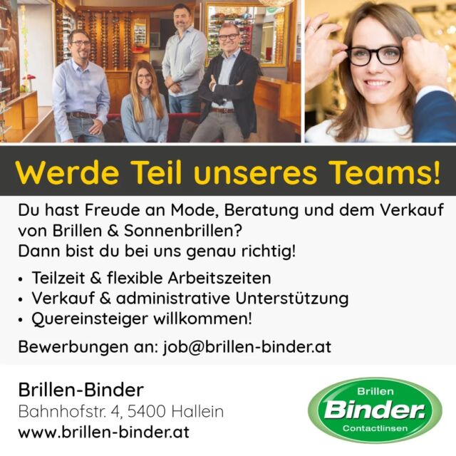 Ein Teilzeitjob👀 als Ausgleich zu deiner Freizeit!? 🤓😎

Wir freuen uns auf deine Bewerbung! 😊

#brillenbinder #brillen #brillentrends #eyewear #eyewearfashion #glasses #optiker #deinoptiker #hallein #visithallein